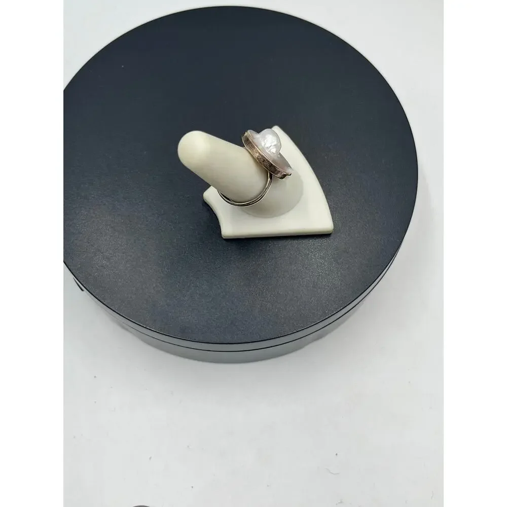 Sterling Silver Natural White Blister Pearl‎ Shell Round Ring 8.5